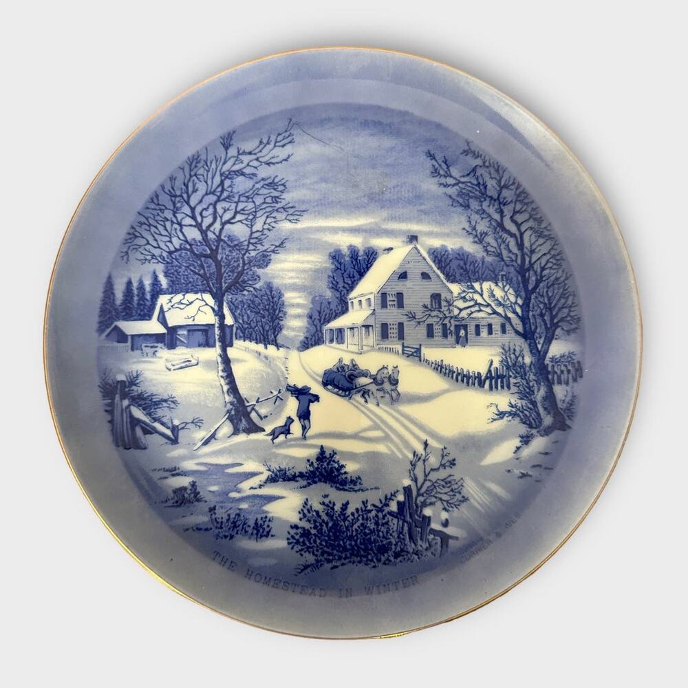 Currier & Ives The Homestead in Winter Plate Blue